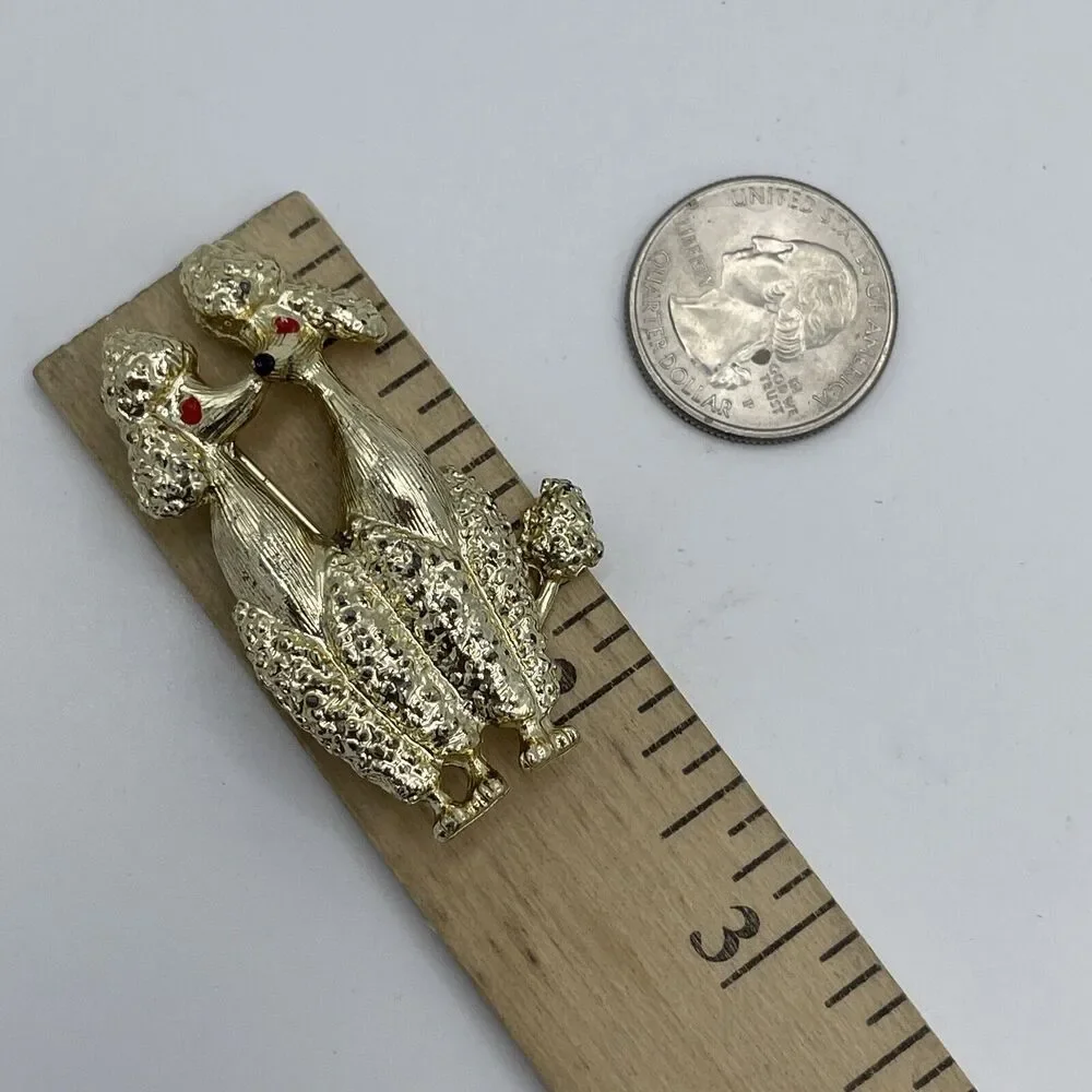 Vintage Gold Tone Nose Kissing Poodles Brooch